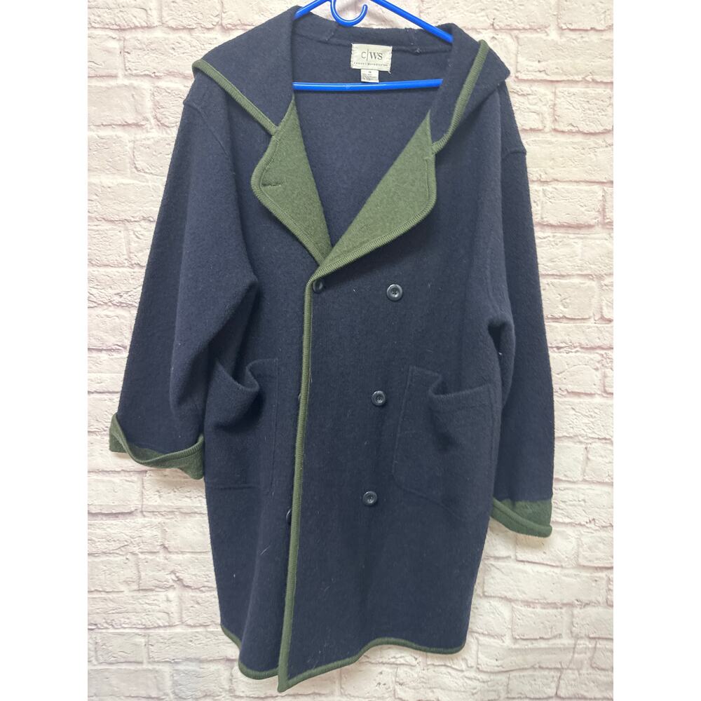 Casual Work Styles Navy & Olive Hooded Button Front Jacket 100% Wool SZ 1X